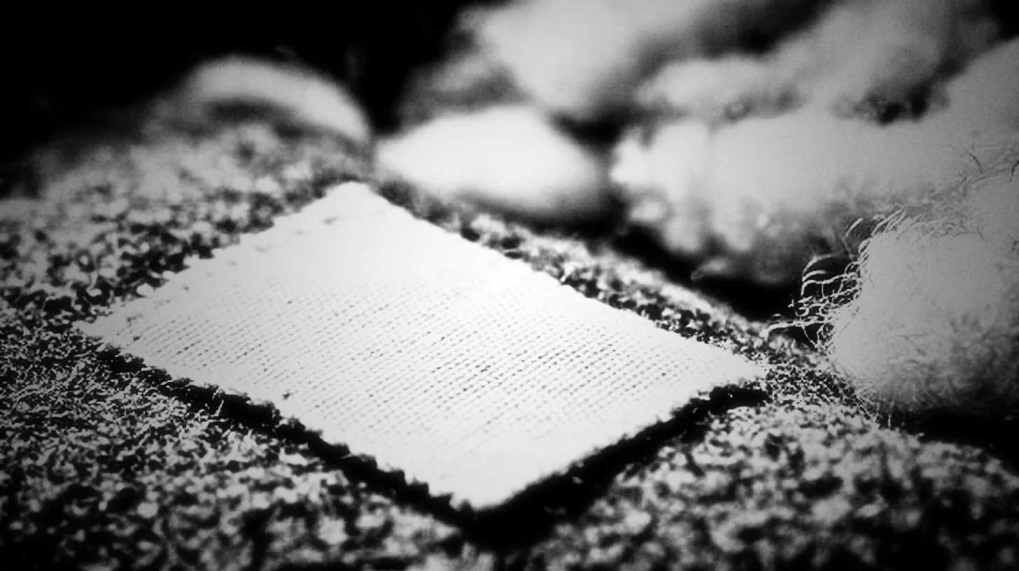 A plain woven care label on heavy wool