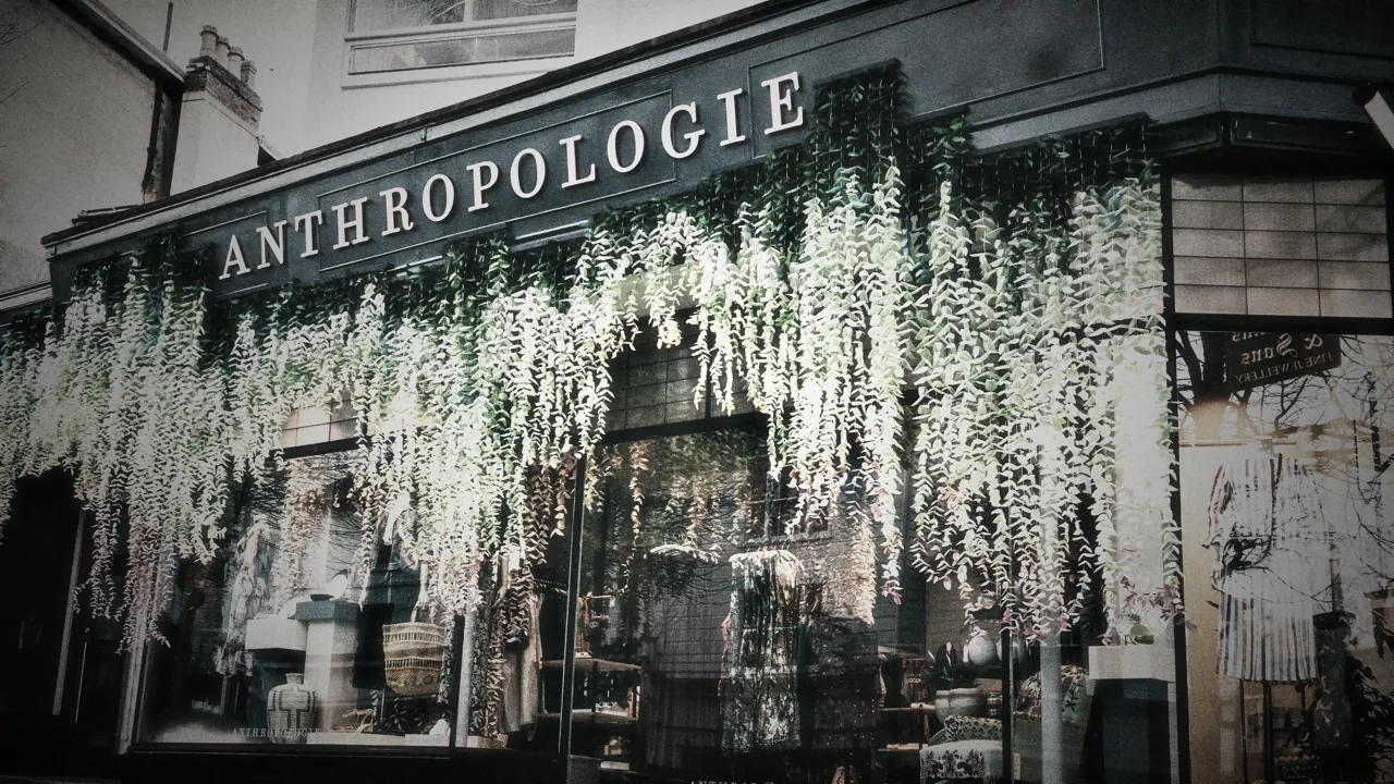 Anthropologie, King’s Road, London: the storefront under hanging greenery