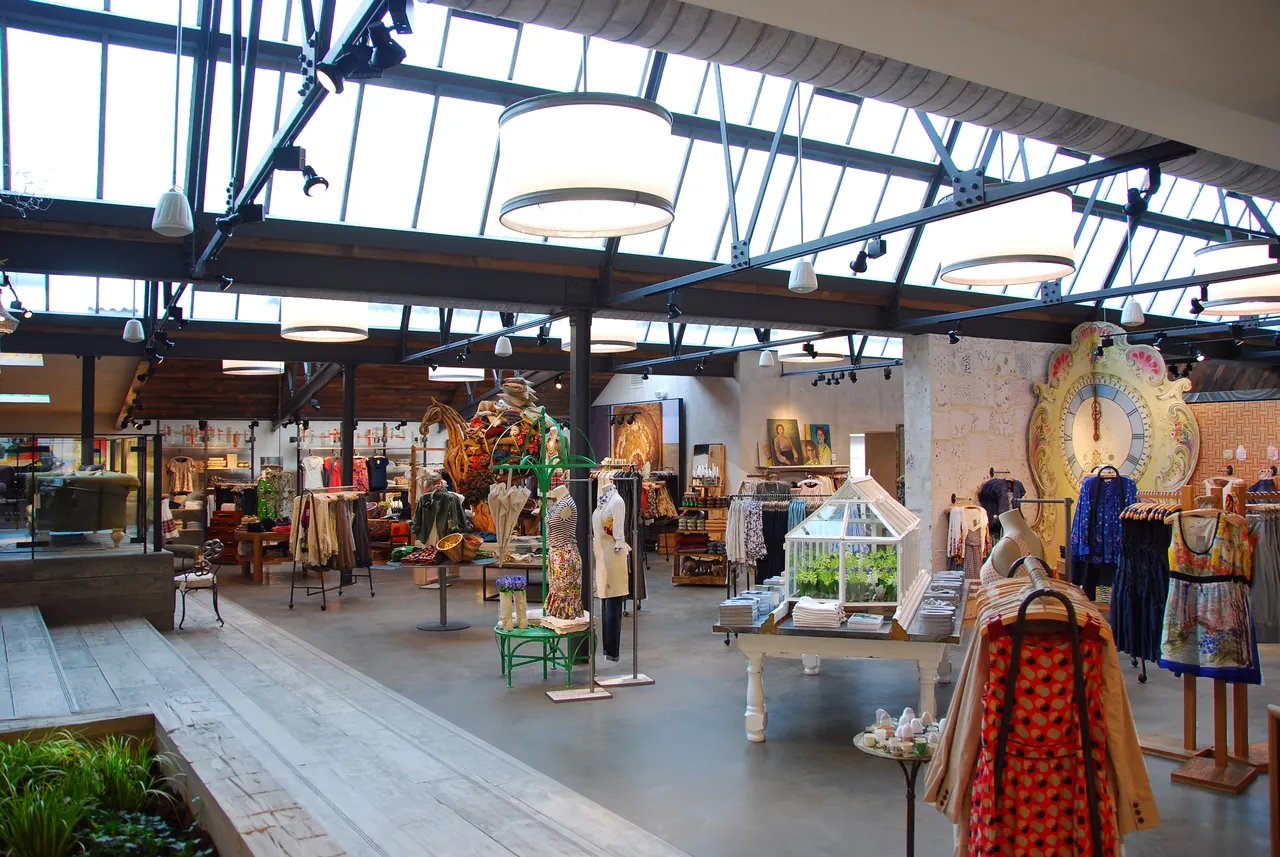 Anthropologie, King&rsquo;s Road, London: the old billiard hall under its glazed roof, merchandised for opening